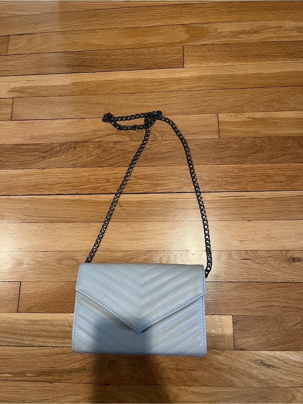 Quilted Light Blue Chain Strap Crossbody Bag